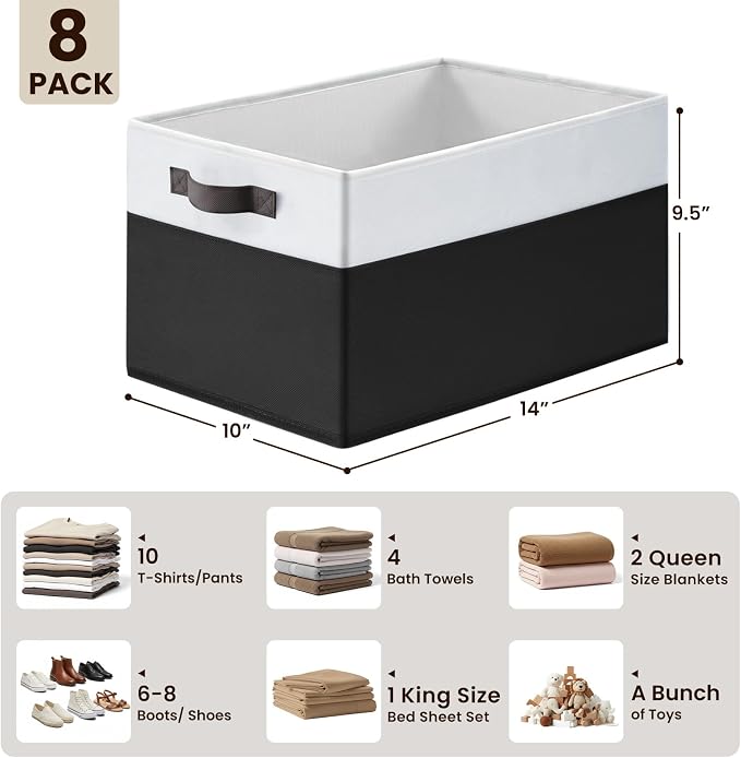8 Pack Large Storage Baskets for Room Organization, Decorative Fabric Foldable - Image 2