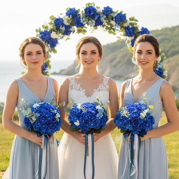 Auihiay 64Pcs Royal Blue Hydrangea Artificial Flowers, Silk Hydrangea Heads | - Image 5