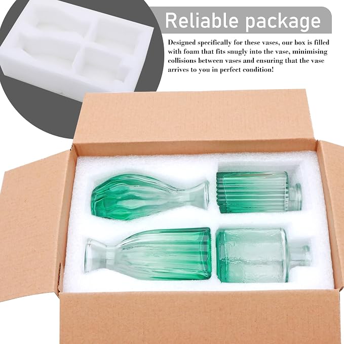Glass Bud Vases Set of 4, Small Green Flower Vases - Image 8