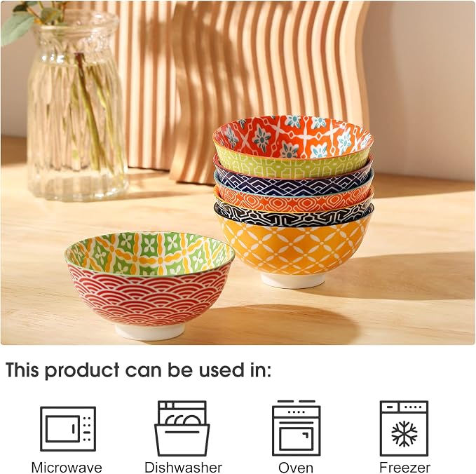 Metahom Small Ceramic Bowls, Colorful Dessert Bowls 10 Oz, 4.75" Decorative - Image 4