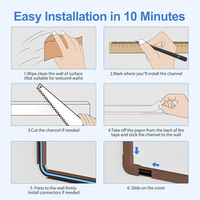 Yecaye Cord Covers for Wires on Wall, W0.95in H0.55in, Medium Cord Organizer - Image 6