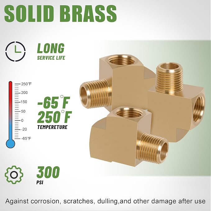 4PCS Brass Pipe Fittings Barstock Street Tee, 1/8" x 1/8" x 1/8" | 1/8" NPT - Image 3