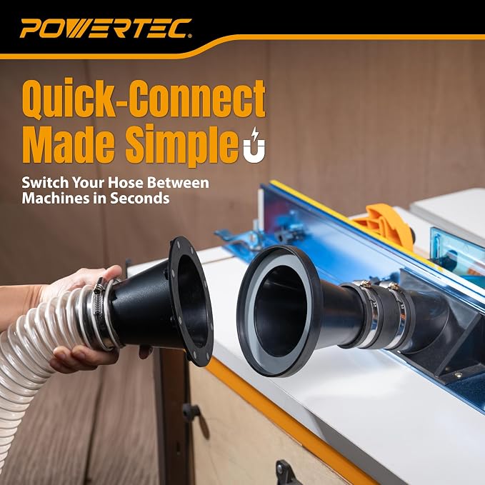 POWERTEC 4” to 2-1/2” Magnetic Connector, Magnetic Dust Collection Fitting w/ 8 - Image 3