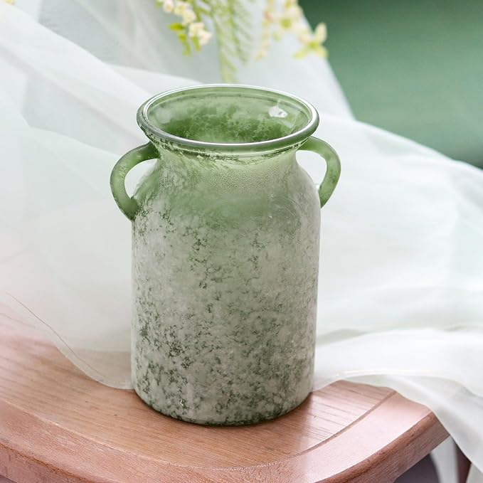 SHMILMH Glass Flower Vase with Handle – 8 Inches Rustic Imitation Ceramic Vase - Image 8