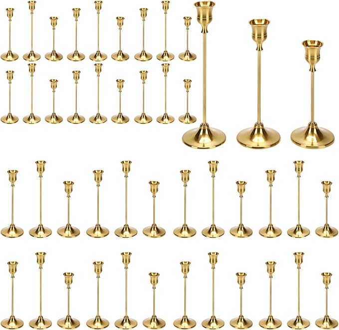 48PCS Brass Gold Taper Candle Holders Set, Centerpiece, Festive Mantel by Unknown