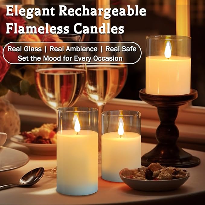 Glass Rechargeable LED Flickering Flameless Candles - Image 5
