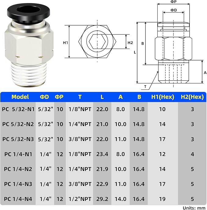 TAILONZ PNEUMATIC Elbow and Straight Combination 5/32 Inch Tube OD x 1/4 Inch - Image 2