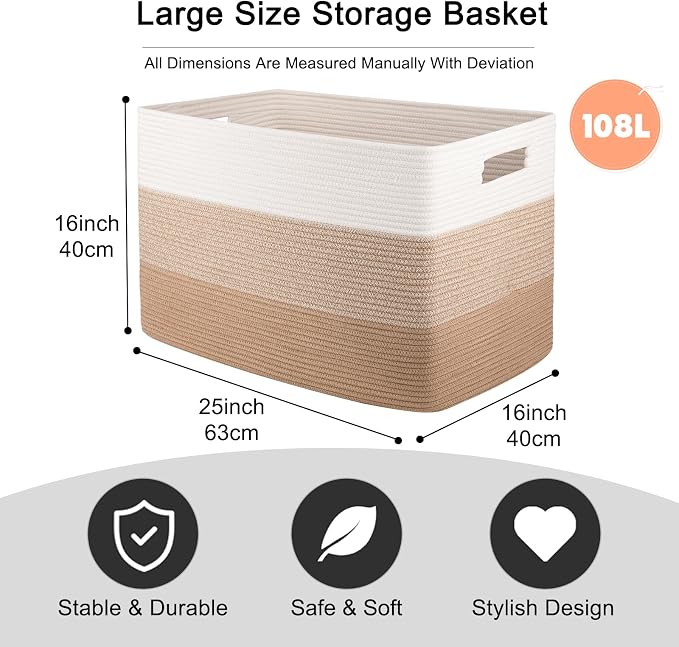 OIAHOMY 108L Extra Large Blanket Basket Dog Toy Basket Light Brown | Rectangle - Image 3