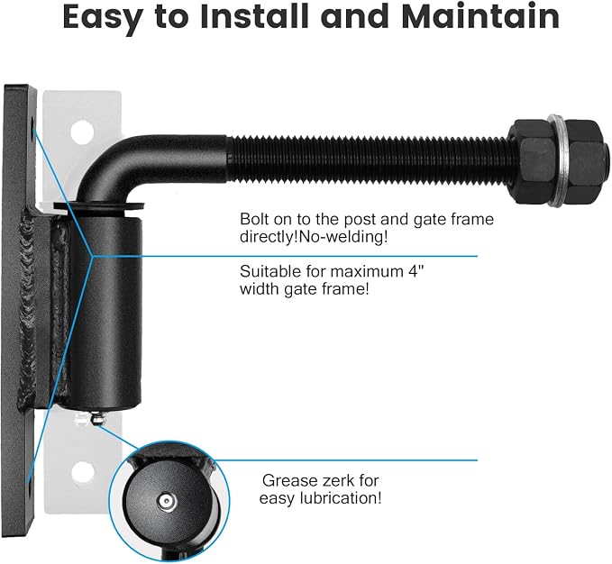 Heavy Duty 3/4" J-Bolt Gate Hinge, 7 Inch Adjustable Hinge, Supports Up to 1100 - Image 3