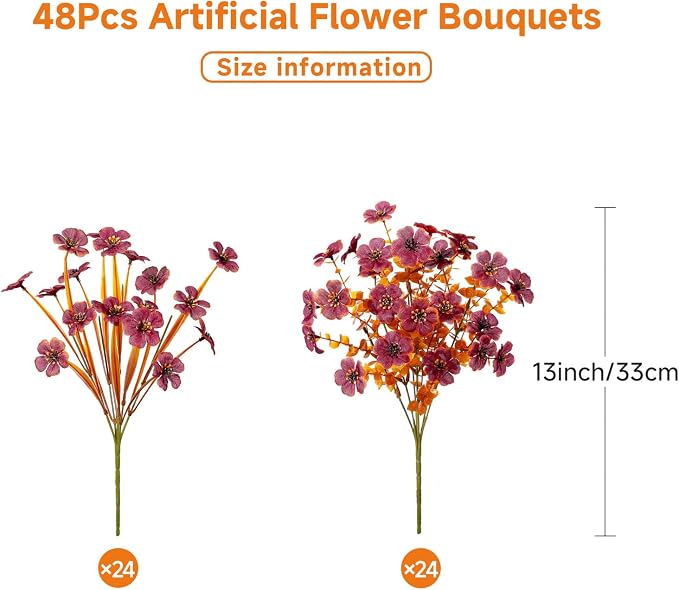 Alupssuc 48 Bundles Artificial Fall Flowers, UV Resistant Faux Mums Porch | - Image 2