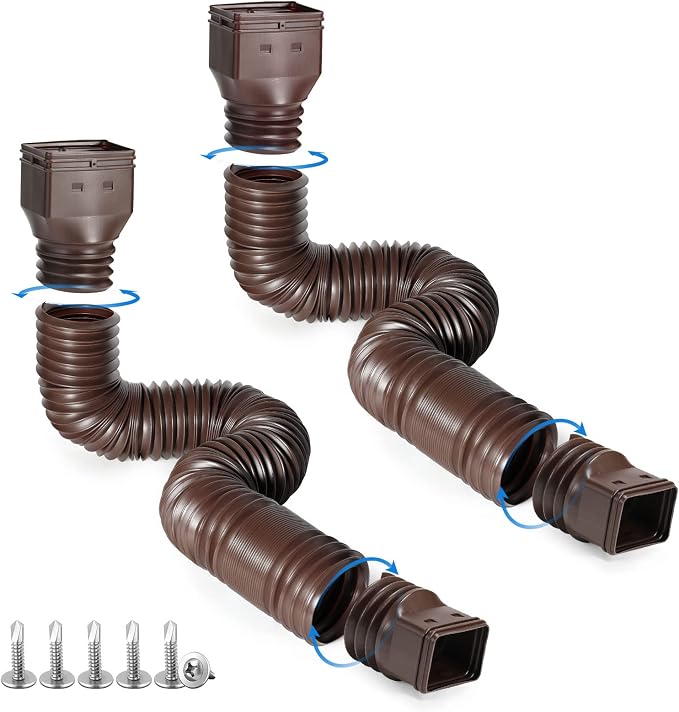 plusgutter Brown 2-Pack Rain Gutter Downspout Extensions Flexible, Drain by plusgutter