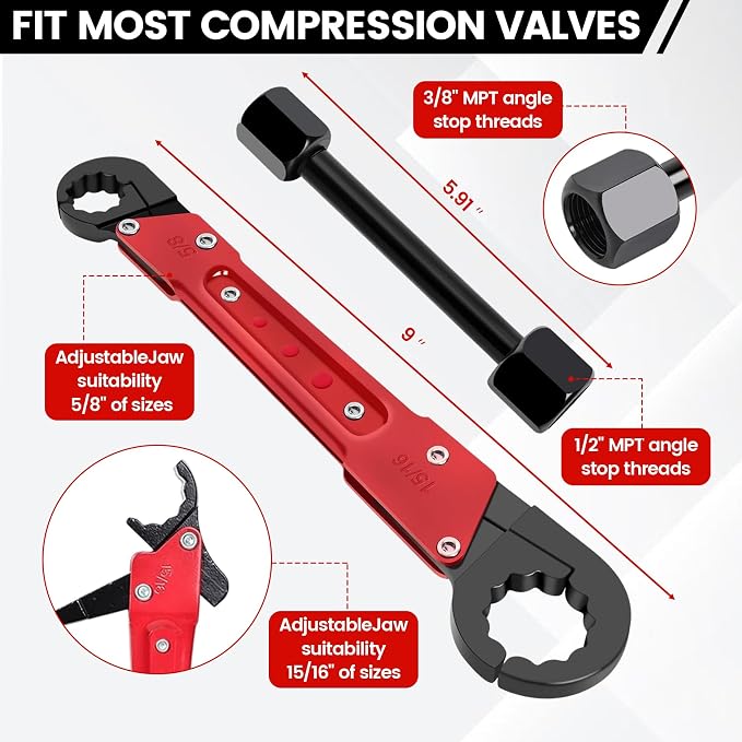 6 Pcs Plumbing Tools Kit with Angle Stop Wrench & 1/2-Inch Compression Sleeve - Image 2