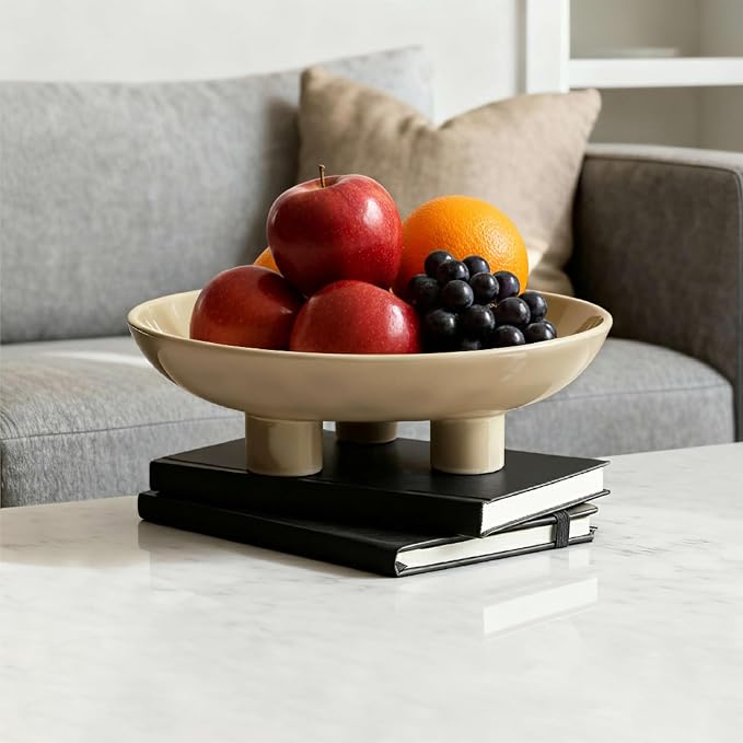 Three-Leg Ceramic Fruit Bowl, 10 Inch Oval Serving Dish - Image 3
