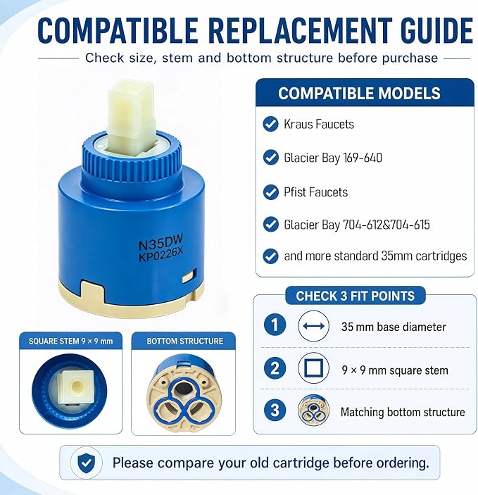 N35DW 35mm Faucet Cartridge Replacement, - Image 3