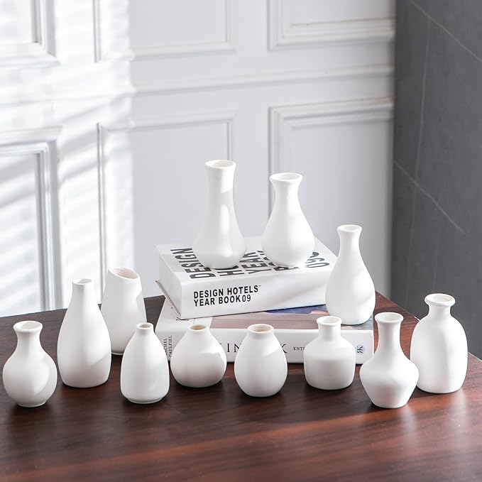 White Ceramic Bud Vase Set of 12 DIY Matte Flower Vases | Modern mini ceramic - Image 2