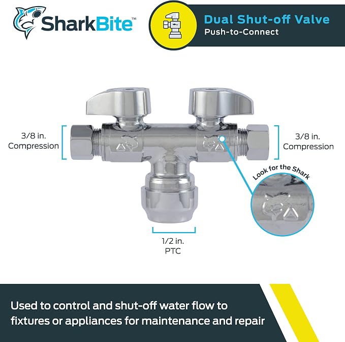 SharkBite Dual Shut Off Quarter-Turn Brass Ball Valve, 1/2 Inch Push to Connect - Image 2