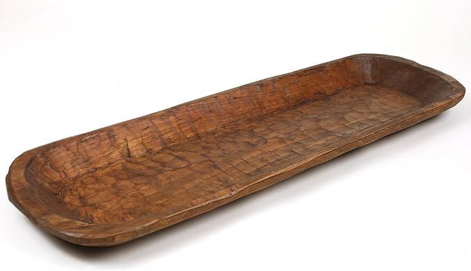 Decorative Bowl Home Decor Approx 12x40 Inch, Long Hand Carved Spanish Oak | by MainEventUSA