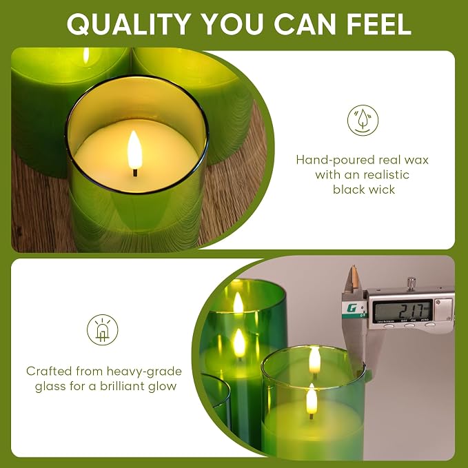 Green Glass Flameless Pillar Candles - Image 5