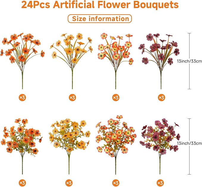 Alupssuc 24 Bundles Artificial Fall Flowers, UV Resistant Faux Mums Porch | - Image 2