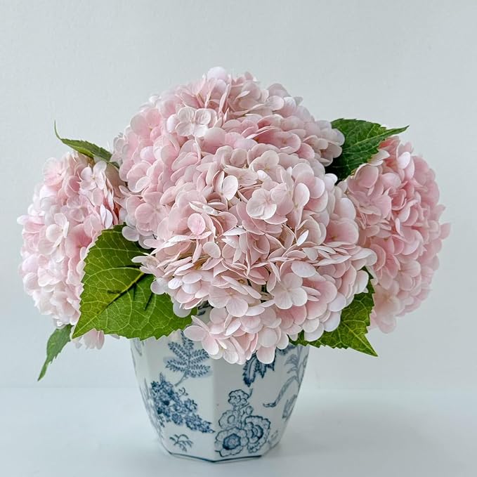 YalzoneMet 3 PCS Light Pink Hydrangea Artificial Flowers 21 inches Real Touch - Image 5