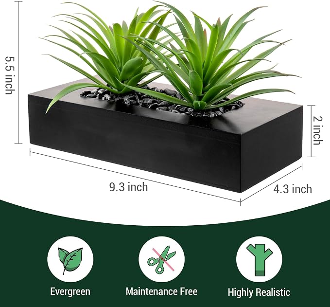 MyGift 10 Inch Fake Green Grass Plant in Rectangular Black Wood Planter | Faux - Image 5
