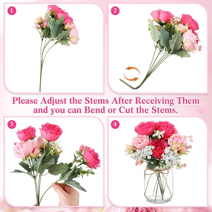 6 Sets Mason Jar Flowers Centerpiece Table Decorations, Artificial Peony Baby's - Image 2