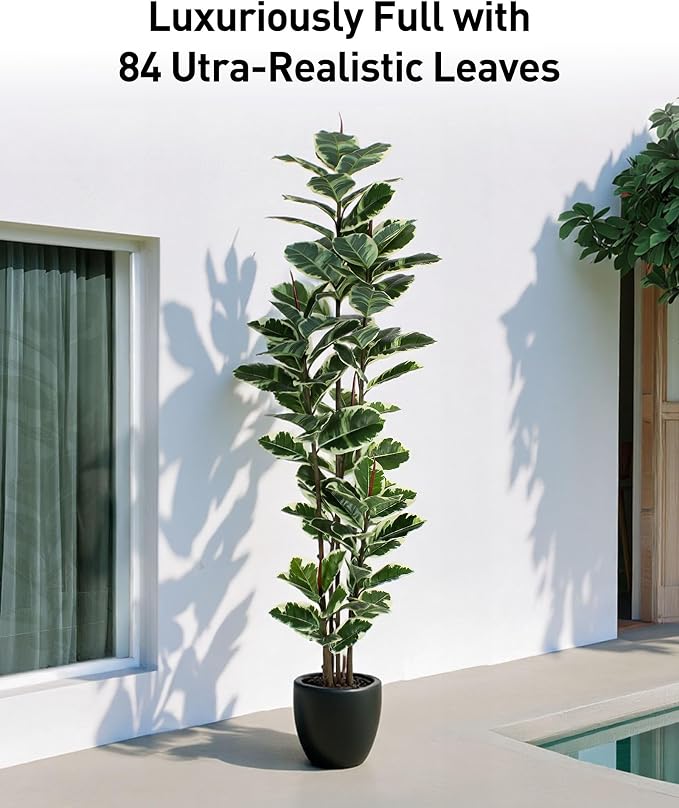 FLOWORLD Artificial Rubber Tree Plant 7ft Tall Faux Ficus Tree Potted Fake - Image 5