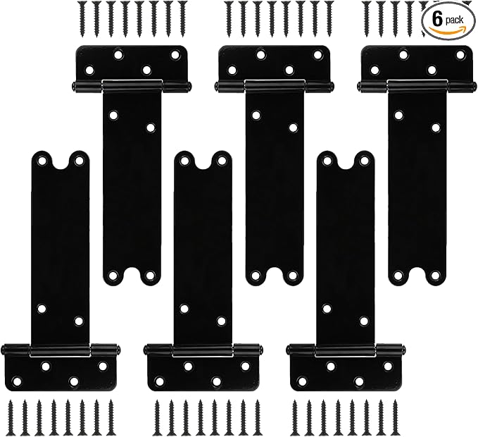 6 Pack 8” Heavy Duty Gate Hinges, 300 Lbs Capacity Black Door Hinges | T Gate by Pubotlu