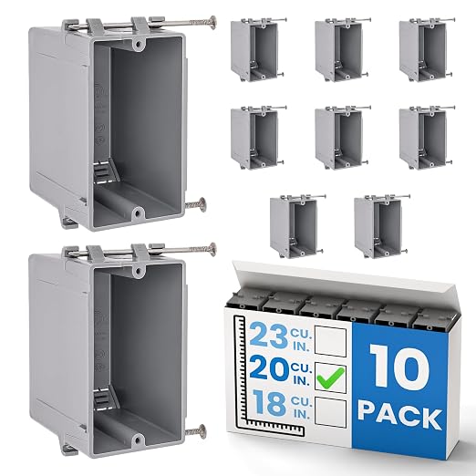 1-Gang New Work Outlet Box, 20 Cubic Inch Single Gang PVC Electrical Box by OhLectric