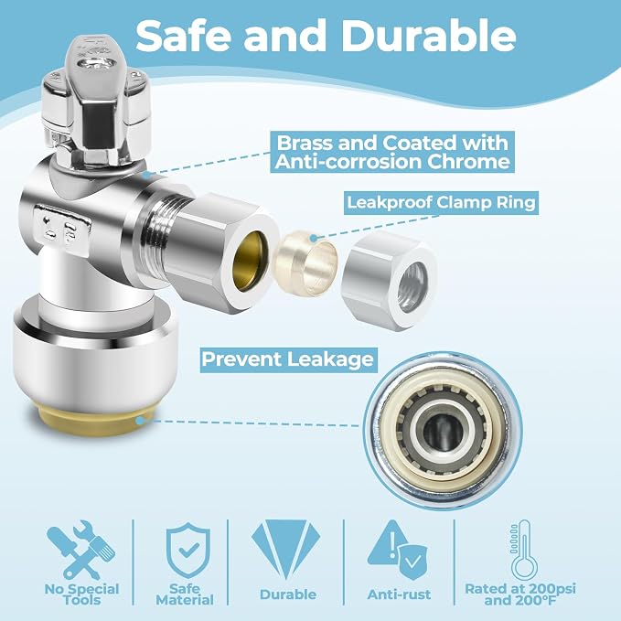 5PCS Angle Stop Valve, 1/2 x 3/8 Inch Compression Angle Water Shut Off Valve - Image 4