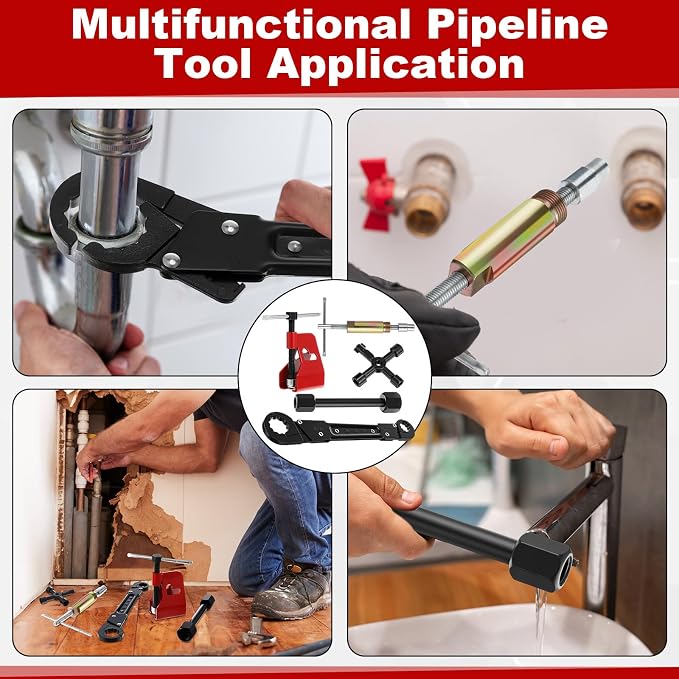 5 Pcs Angle Stop Wrench Kit Plumbing Tool, Compression Sleeve Puller - Image 7