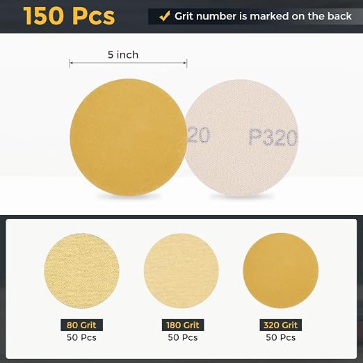 HARFINGTON 150Pcs 3Inch Sanding Disc Hook & Loop Gold Aluminum Oxide | - Image 2