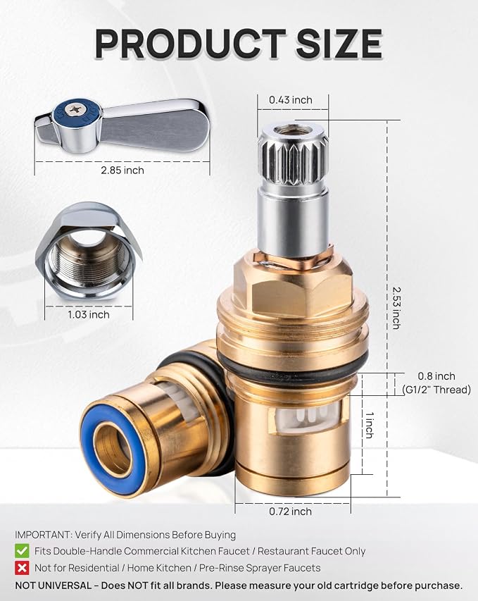 Brass Handle Stem Assembly Ceramic Faucet Valve Cartridge 20 Teeth Commercial - Image 2