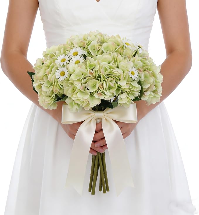 Kimura's Cabin 6pcs Hydrangea Artificial Flowers Fake Hydrangeas, Lime Green | - Image 6