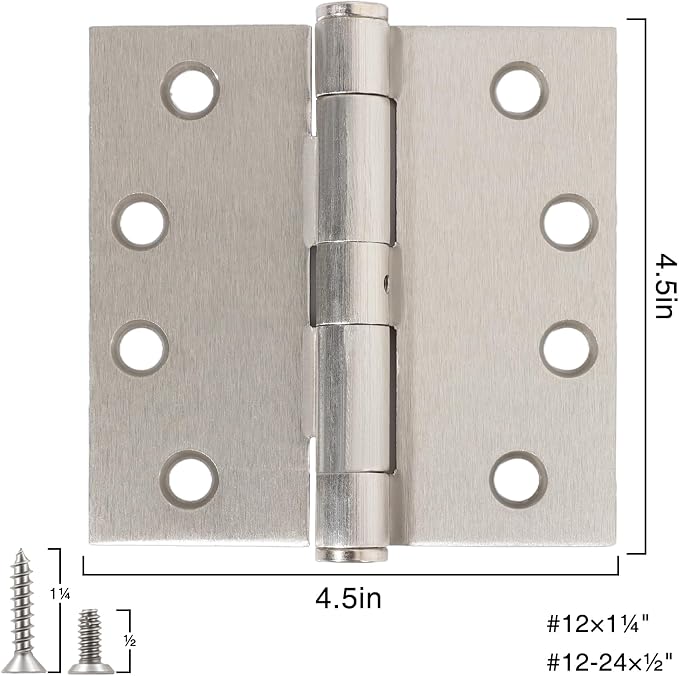 TDCHINGES Heavy Duty Brushed Nickel Door Hinges 4.5" x 4 1/2" Satin Square | 1 - Image 2