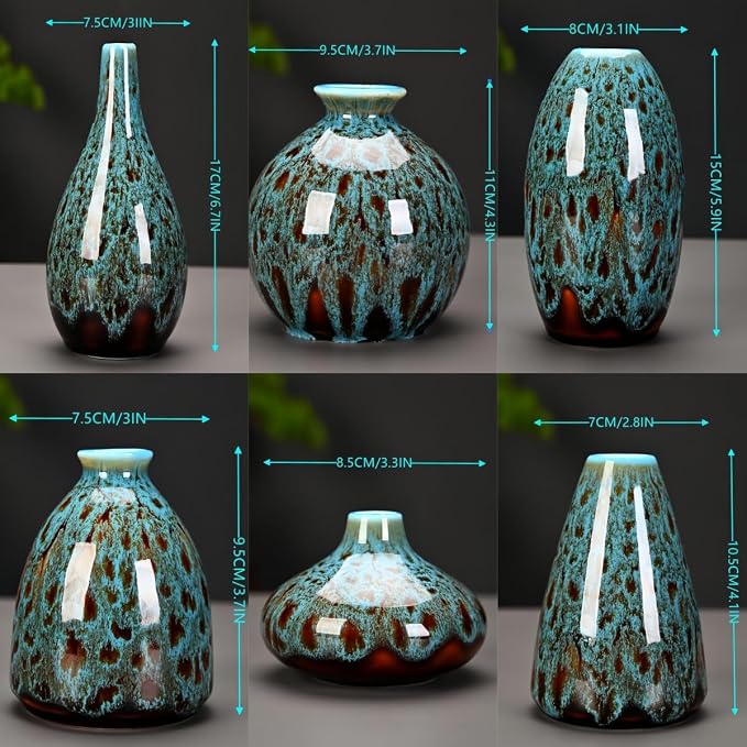 Ceramic Bud Vase Set, Fambe Blue Glazed Finish, Decorative Flower Vases - Image 3