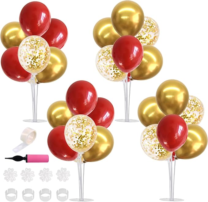 TONIFUL 4 Set Red Gold Balloon Stand Balloon Centerpieces by TONIFUL