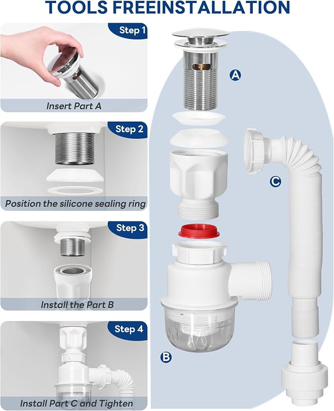 BOTEMY Polished Bathroom Sink Drain Kit - Image 4