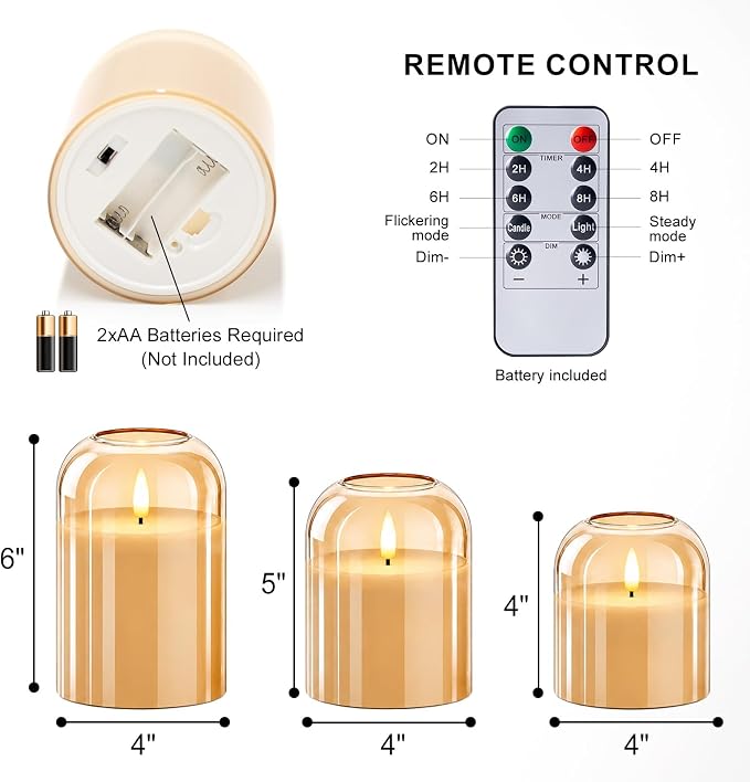 Fall Decorations for Home, Amber Glass Flameless Candles, LED Pillar Candle | - Image 7