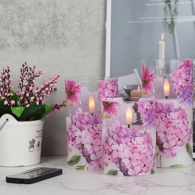 Red Hydrangea Glass Flameless Candles - Image 5