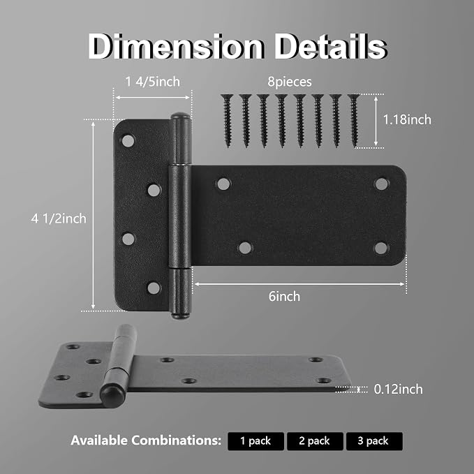 2 Pack 6" Door Hinges, 280 Lbs Capacity Heavy Duty Gate Hinges | T-Strap Shed - Image 2