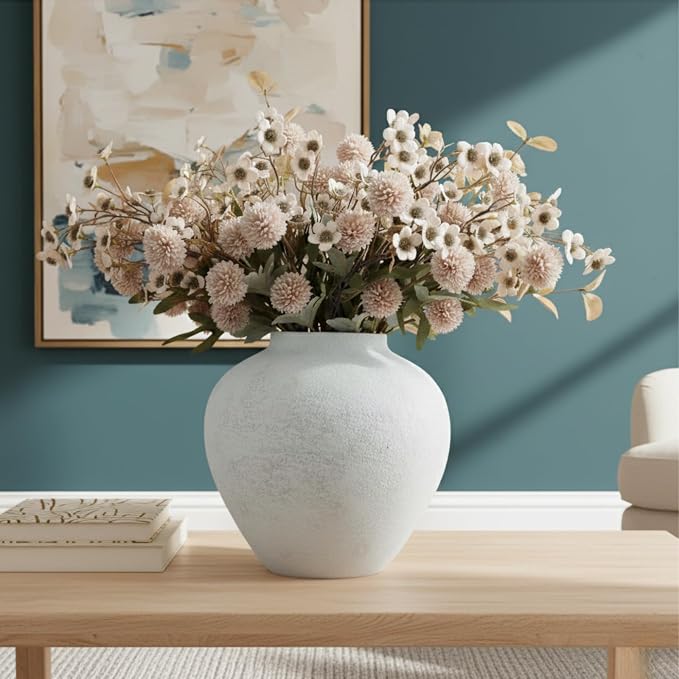 White Rustic Large Round Vase for Table Centerpieces 11 inches, Arina Vase - Image 2