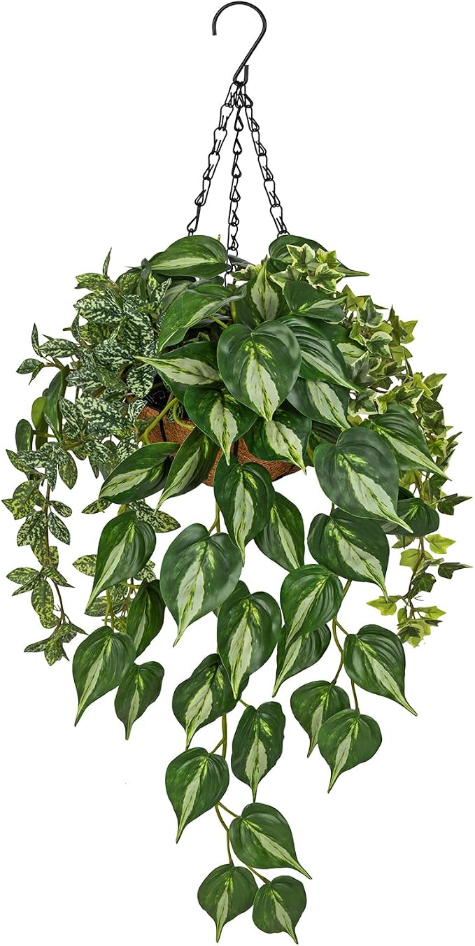 Fake Hanging Plant with Pot, Large Hanging Artificial Plants with Basket & - Image 8