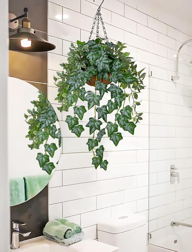 Fake Hanging Plant with Pot, Large Hanging Artificial Plants with Basket & - Image 5