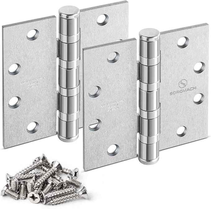 Satin Chrome 4.5 Inch Heavy Duty Commercial Hinges Square Radius Corners by SORGMACH