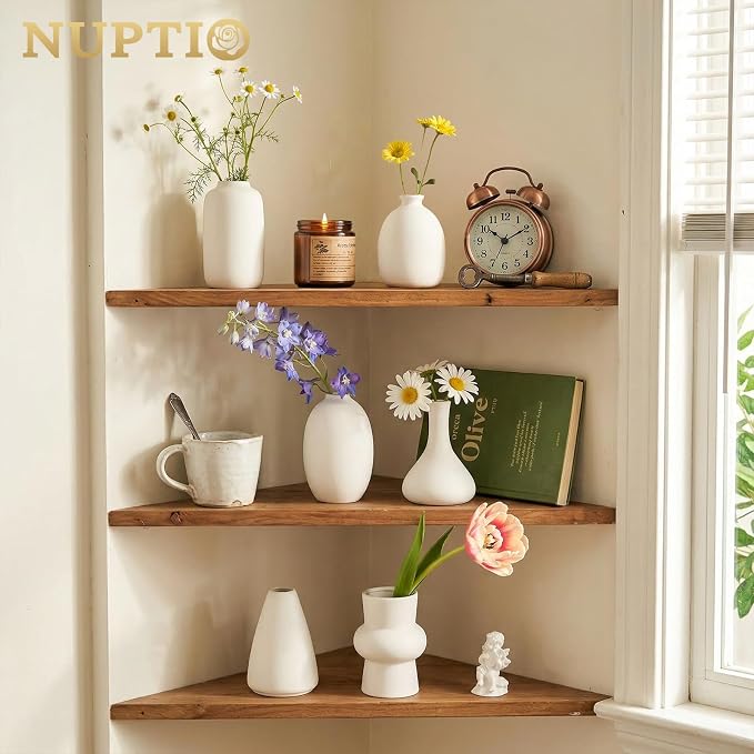 NUPTIO Small White Ceramic Vase: 15 Pcs Assorted Vases | Bud Vase Centerpiece - Image 2