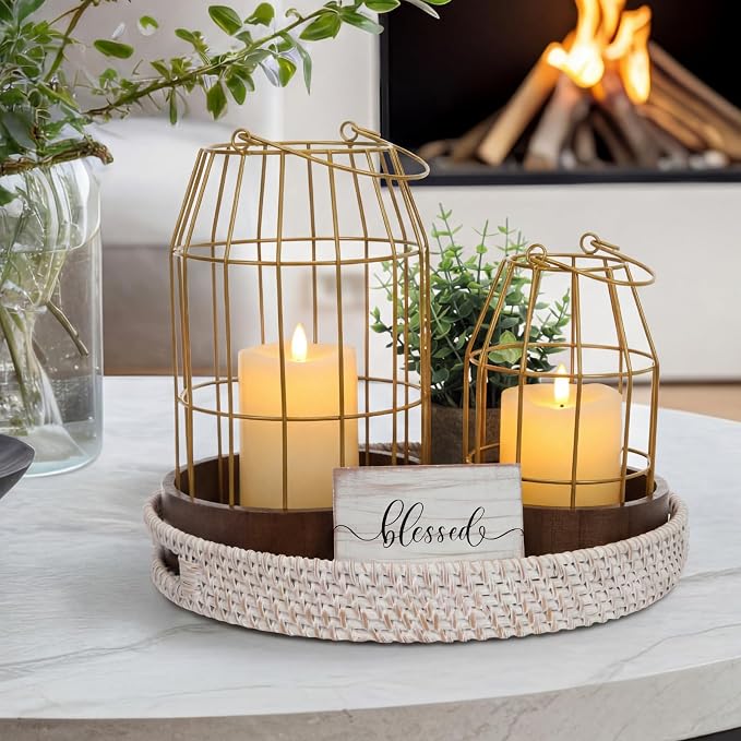 Modern Rustic Farmhouse Candle Lantern Set of 5, Burlywood | Decorative - Image 2