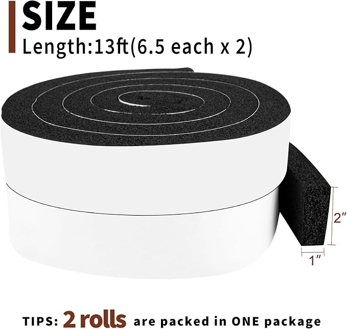 Yotache Open Cell Foam Air Conditioner Weather-Strip 2"x1", 6.5 Ft x 2Pcs | - Image 2