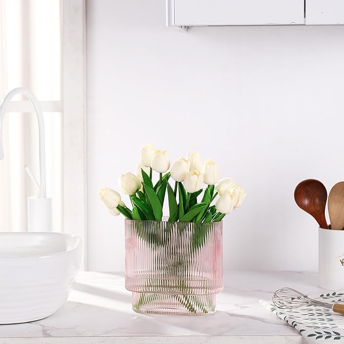Ribbed Glass Vase, Fluted Short Vases - Image 6