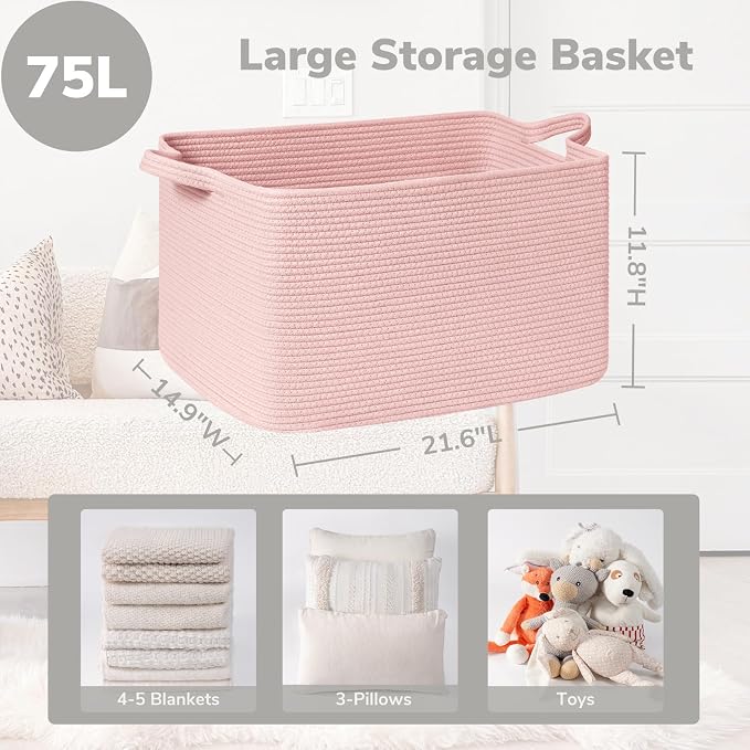 Goodpick Large Woven Rope Blanket Basket, 75L | 21.6'' x 14.9'' x 11.8'' - Image 3